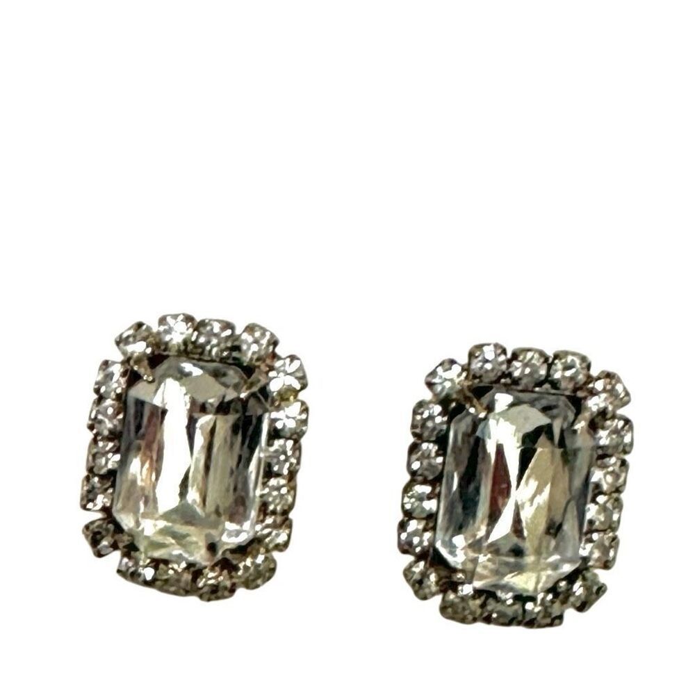 Silver tone rectangular rhinestone earrings - Picture 4 of 6